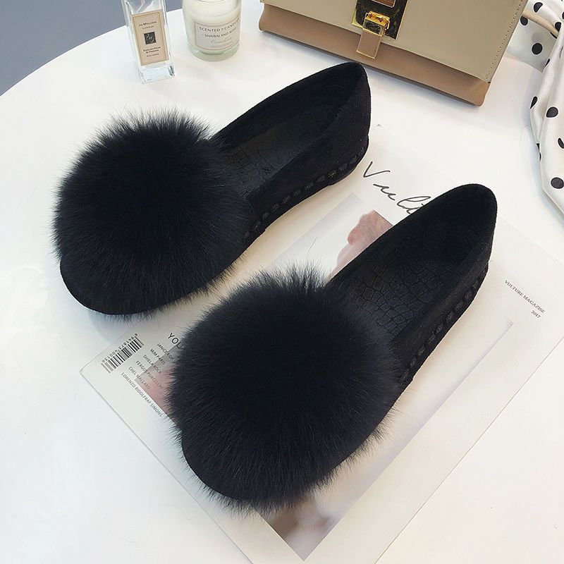 

Обувь Mao Mao женская 2025 осень-зима новая верхняя одежда корейская версия Обувь Doudou женские бархатные туфли на плоской подошве универсальная обувь для беременных 35 чёрный