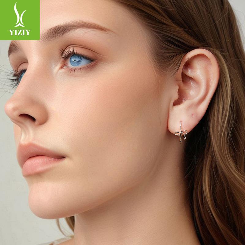 Simple Bow Ear Hook Lady, Romantic And Elegant S925 Sterling Silver Whole Body Earrings Earrings