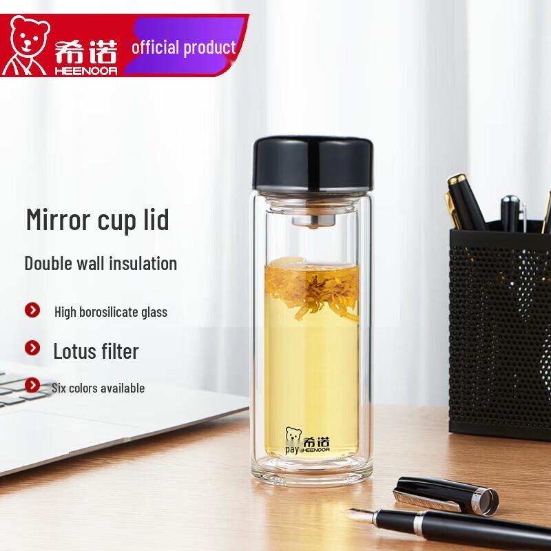 Xeno Double-Layer Insulated Glass Cup with Mirror Lid