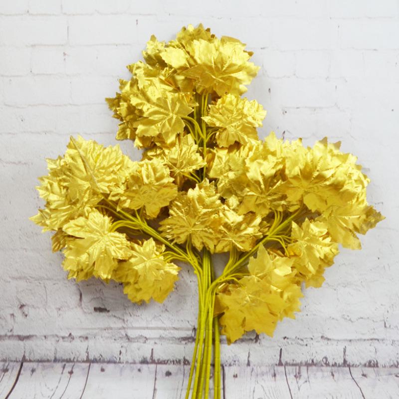 Gold & Silver Banyan and Ginkgo Leaves Fake Tree Branches for Wedding Decoration - Yellow Maple Leaves