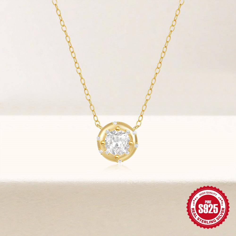 Stylish And Simple S925 Sterling Silver Personalized Geometric Round Diamond-Encrusted Stacked Daily Wear Women'S Collarbone Necklace