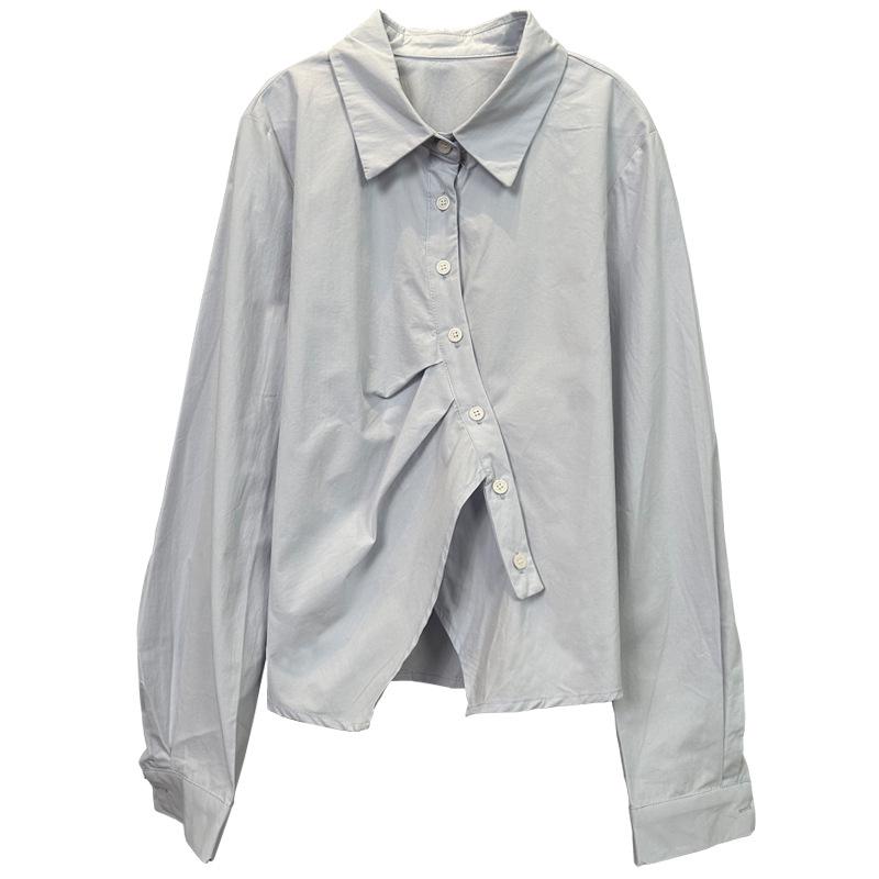New Irregular Long-Sleeve Lapel Buttoned Shirt from Dongdaemun, South Korea