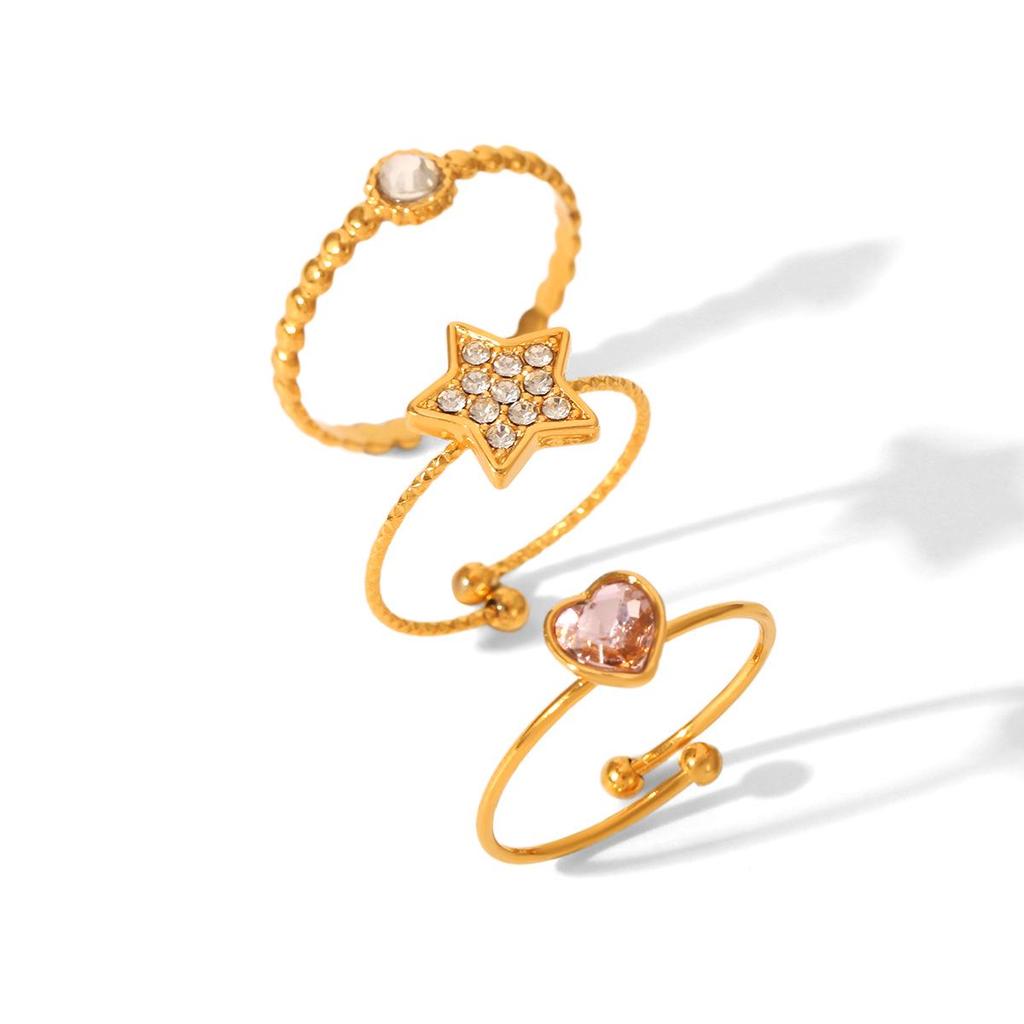 Europese & Amerikaanse 18k Goud Verguld Roestvrij Staal Diamant Ring Set - Lichte Luxe Dames Sieraden