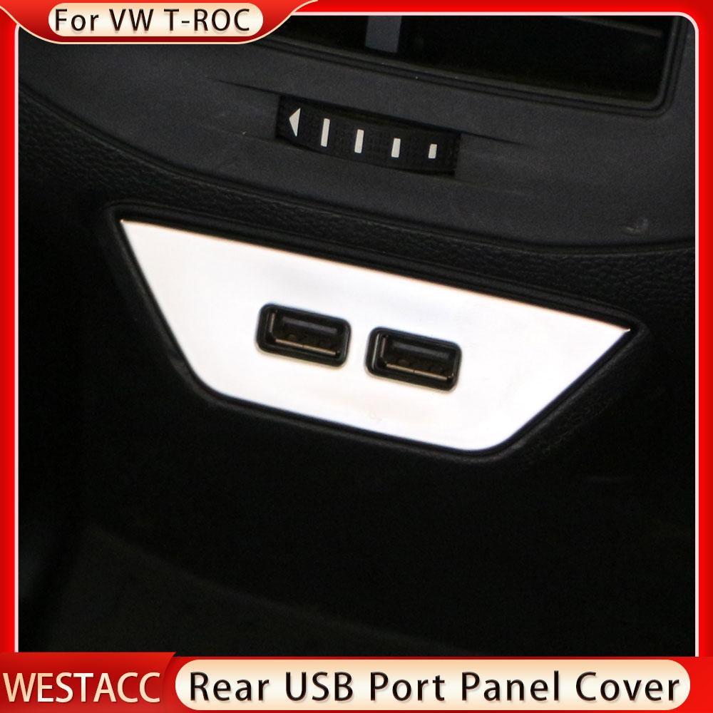 Adesivo de acabamento para porta USB traseira de apoio de braço de carro em aço inoxidável para Volkswagen T ROC TROC VWT-roc 2017 - 2022