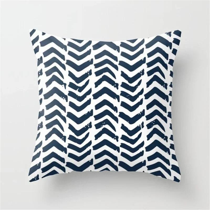 New Deep Blue Nordic Geometry Double-Sided Printed Pillow Cover Short Plush Suitable Living Rooms Bedrooms Throw Cushion Cover