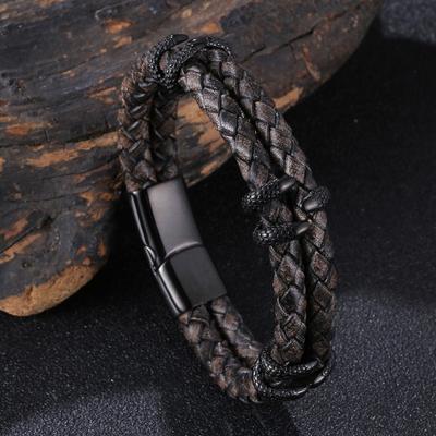 Nueva Pulsera de Cuero Genuino Multicapa con Charm Para Hombre Vintage Hombre Brazalete Trenzado HipHop Rock Joyería