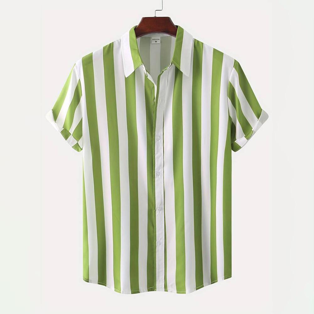 2026 Hawaii Camicia a Maniche Corte a Righe da Uomo Top Casual da Ufficio da Uomo T-shirt Oversize Camicia Bottoni Estiva da Uomo 5XL