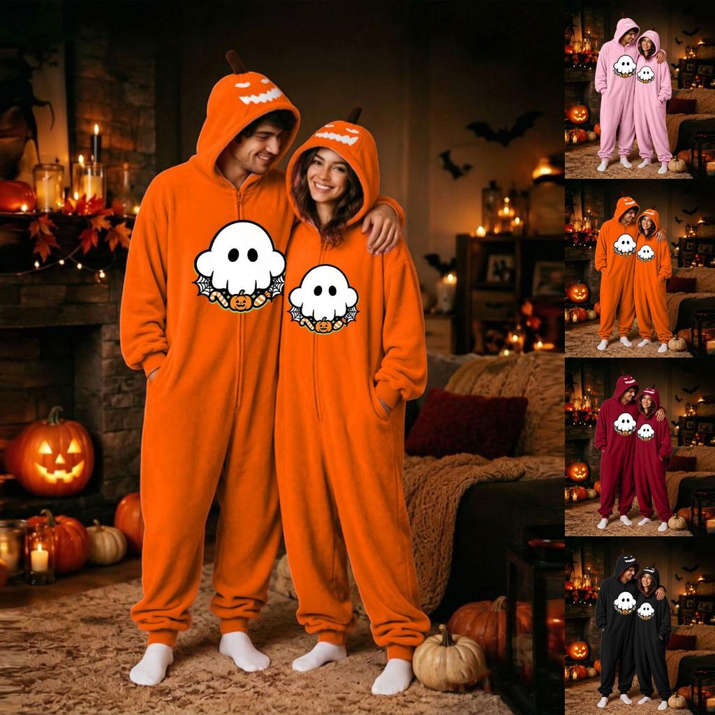 Couples Halloween Matching Flannel Jumpsuit Costume for Men and Women