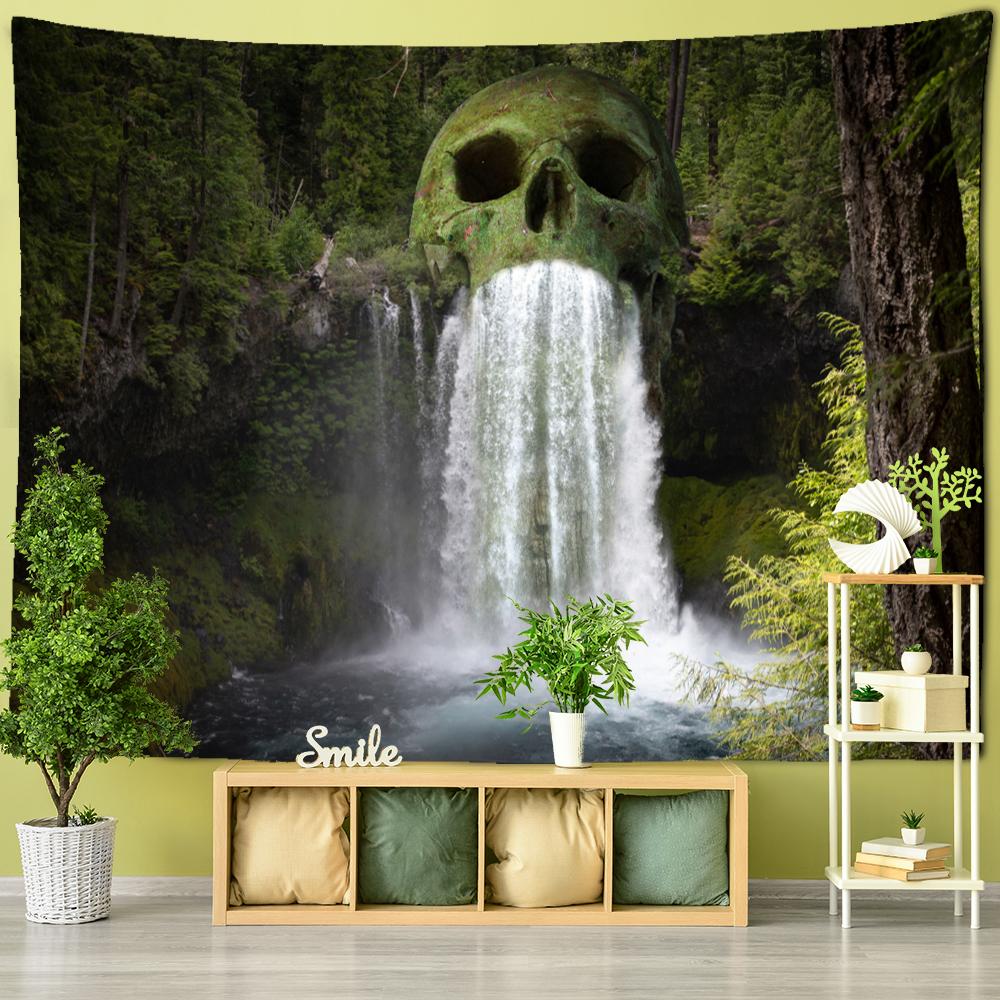 Kunst Natur Böhmische Wohnzimmer Zimmer Dekoration Ahornblatt Wald Wasserfall Landschaft Malerei Wandteppich Wandbehang