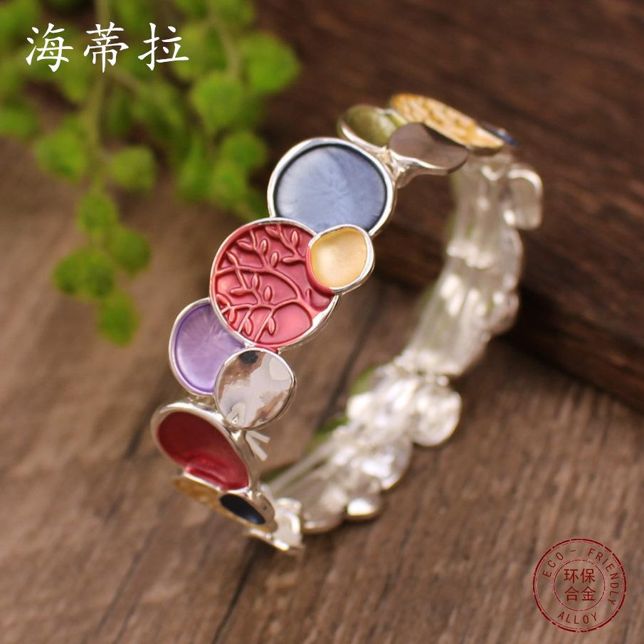 Farbmalkunst Öl Runde Lebensbaum elastisches Armband, personalisiertes modisches vielseitiges Armband für Damen