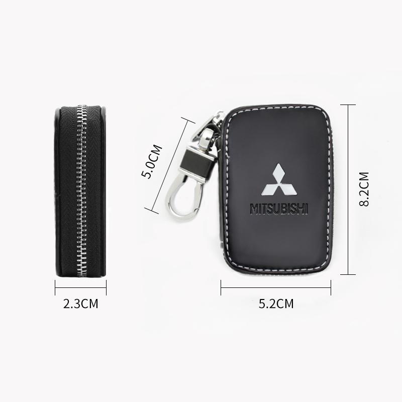 Leather Car Key Case Zipper Keychain Wallets General Keyring Bag For Mitsubishi ASX Outlander 3 Lancer 9 10 Mirage L200 Pajero 4