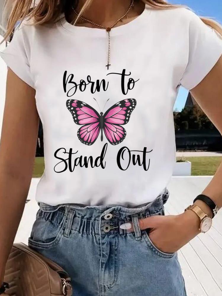 (Asian Size) leopard butterfly Clothing Graphic Tee Women's Top Print O-neck Fashion Female Casual T Short Sleeve T-shirts