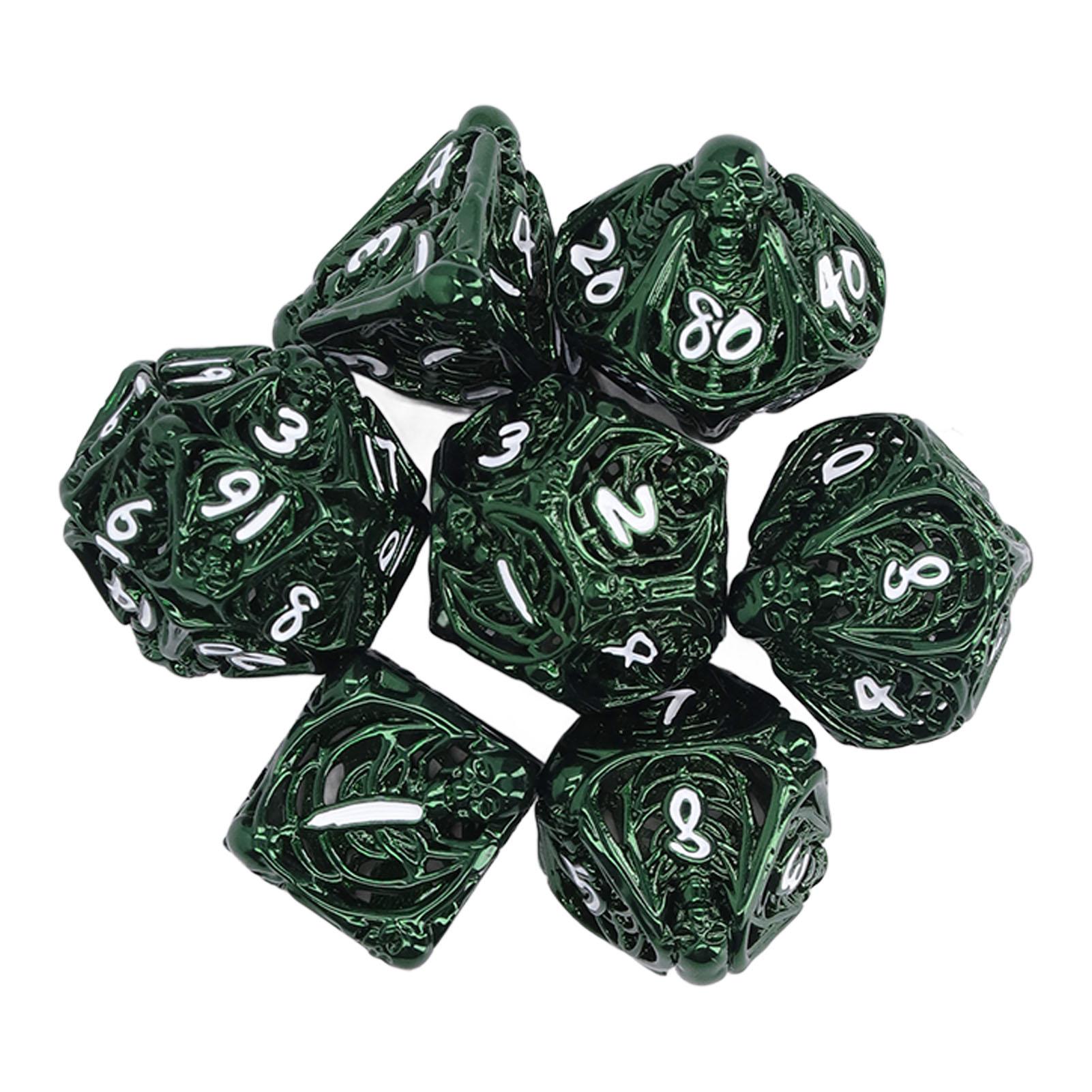 

Набор из 7 полых металлических кубиков для взрослых, праздничная настольная игра, многогранные кубики для ролевой игры темно-зеленого