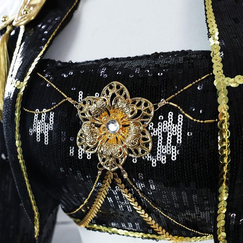 Παιδική Kpop Δαίμονες Κυνηγοί Μίρα Ρούμι Ζόι Κοστούμι Cosplay Μαύρο Χρυσό Στολή Παράστασης Επί Σκηνής Περούκα Κοστούμι Κορίτσια Ρόλοι Ρούχα