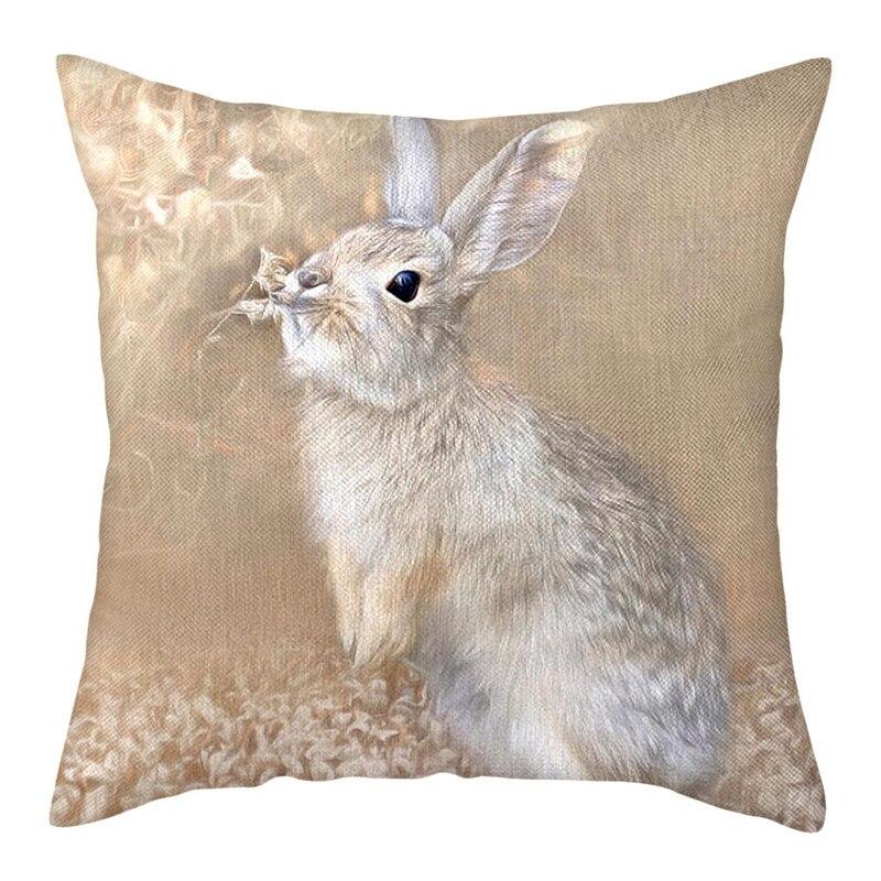 45X45Cm Rabbit Photo Cushion Cover Grey Pattern Pillow Polyester Pillowcase