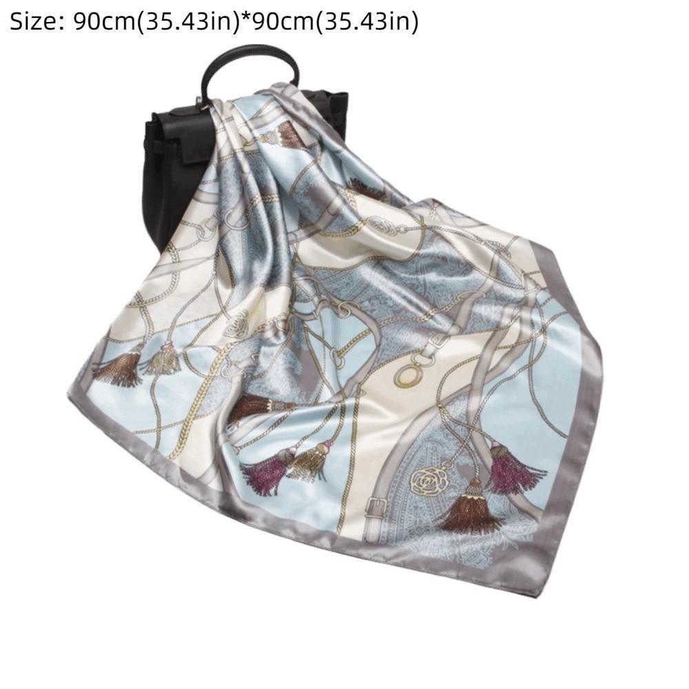 Silk Imitation Head Scarf 90x90cm Silk Scarves Trendy Hair Scarf Headband  for Women