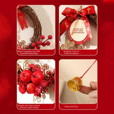 Traditioneller chinesischer Neujahrs-Kranz Exquisiter Rattan-Hängekranz Dekorativ mit Glocke Künstlicher Blumenkranz