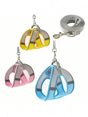 1 Set Hundegeschirr Verstellbar Atmungsaktiv Reflektierend Haustiergeschirr Mit Leine Hergestellt Aus Polyester-Netzgewebe Geeignet Für Katzen Hunde