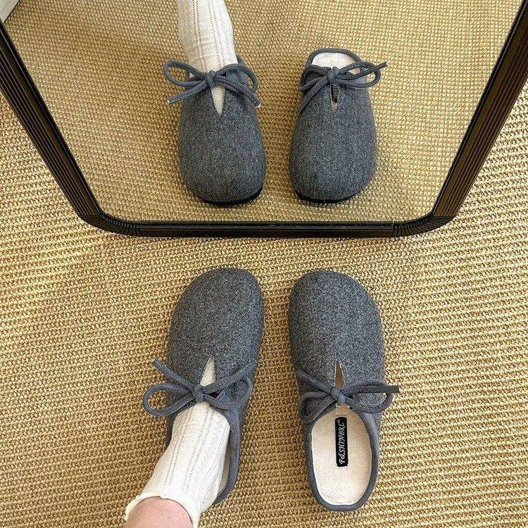 Mori Retro Woll-Baotou Halbschuhe für Damen, faule Leute mit einem Pedal, plüschig warme flauschige Hausschuhe für Damen für draußen