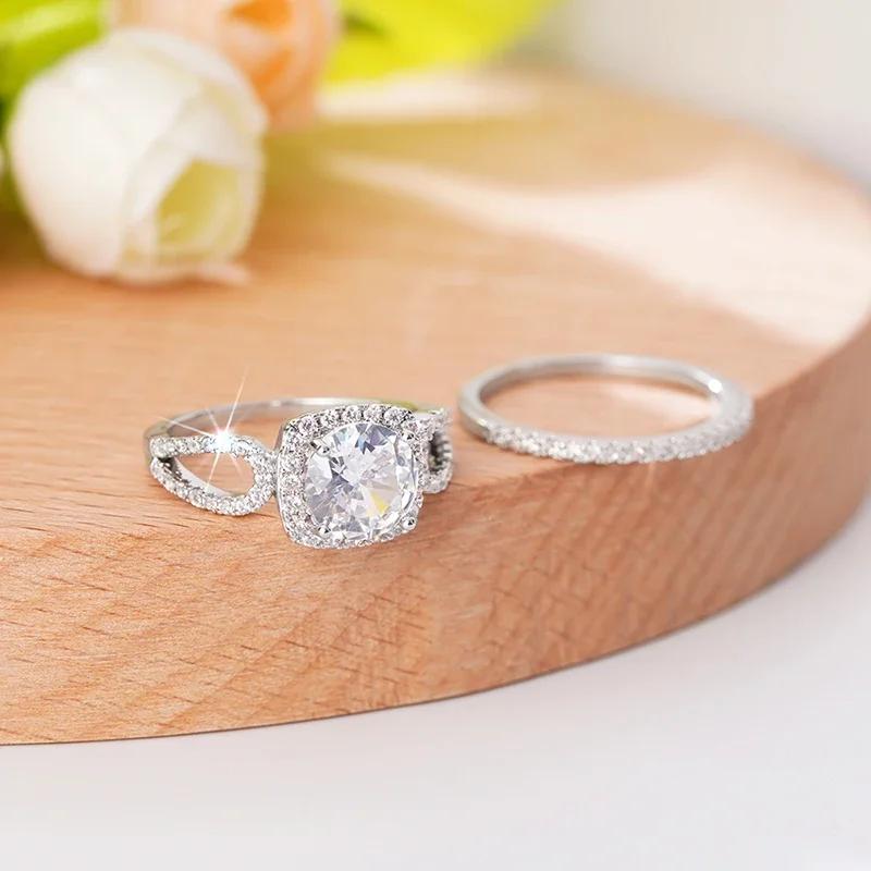Huitan Fashion Brilliant /Set Rings Female Delicate Eternal Promise Wedding Band Jewelry Graceful Bling Bling Accessories
