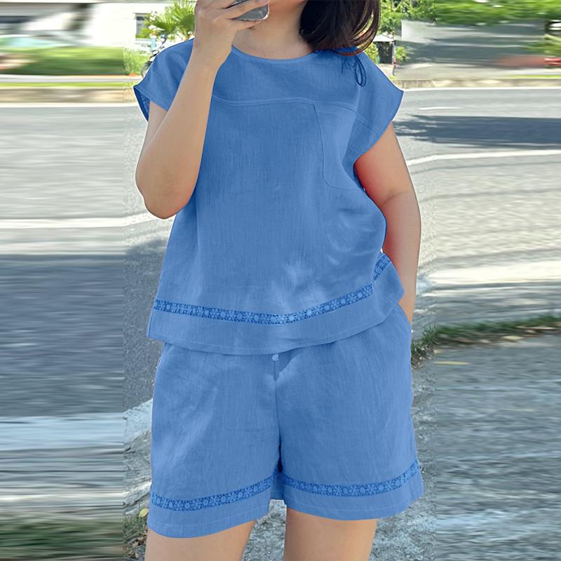 

ZANZEA Женская блузка без рукавов и шорты Летние костюмы-двойки 5XL синий