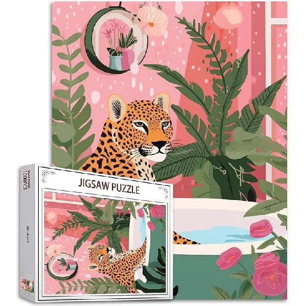 Adorable Pig in Bathtub Jigsaw Puzzle 1000 Pieces Puzzles for Adults, Farmhouse Animal Flowers Jigsaw Puzzles for Challenging Family Activity Games