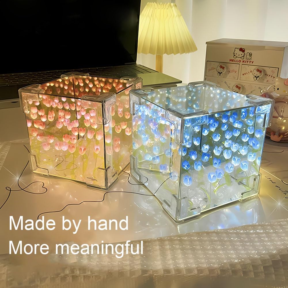Blossom Box Tulips, Lampara De Tulipanes Infinitos, Tulip Lamp, Tulip Mirror Lamp, Tulipanes En Cajita De Cristal, Suitable for Bedroom, Living Room,