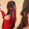 Rhinestone Red Bow Hairpin Tassel Bowknot Barrettes Creative Long Ribbon Bow Hair Clip  Christmas