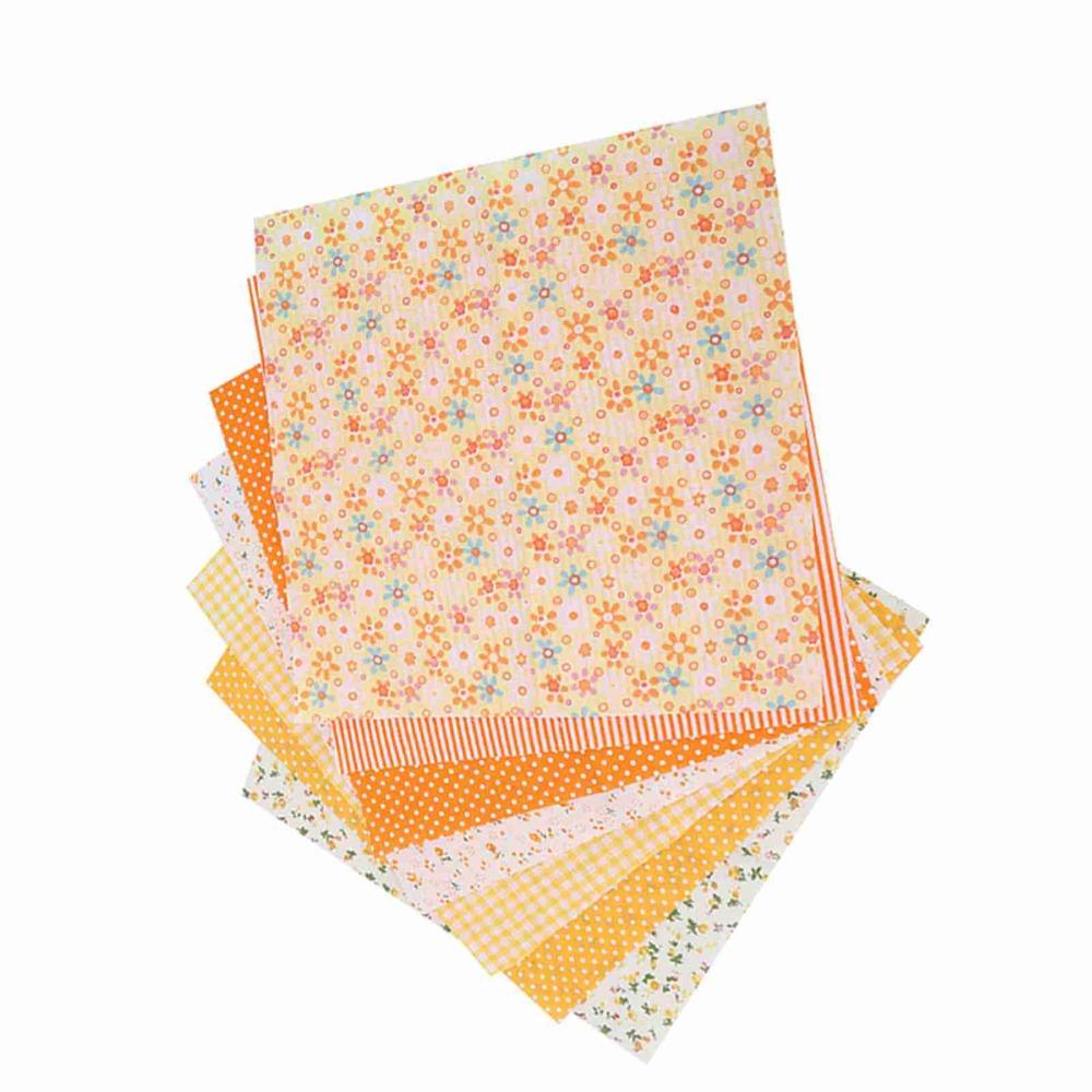 7Pcs Orange floral print Cotton Fabric Pure cotton material Fabric Scrap  Patchwork production