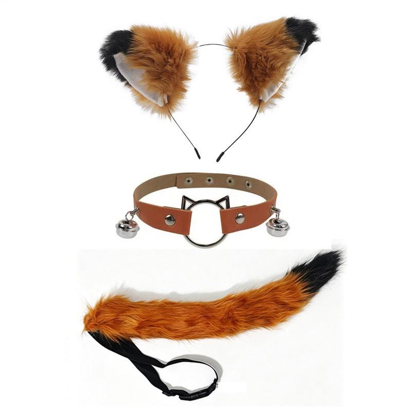 Cat Ear Headband With Tail Set Cosplay Costume Accessories Anime Kawaii Girl Party Outfit