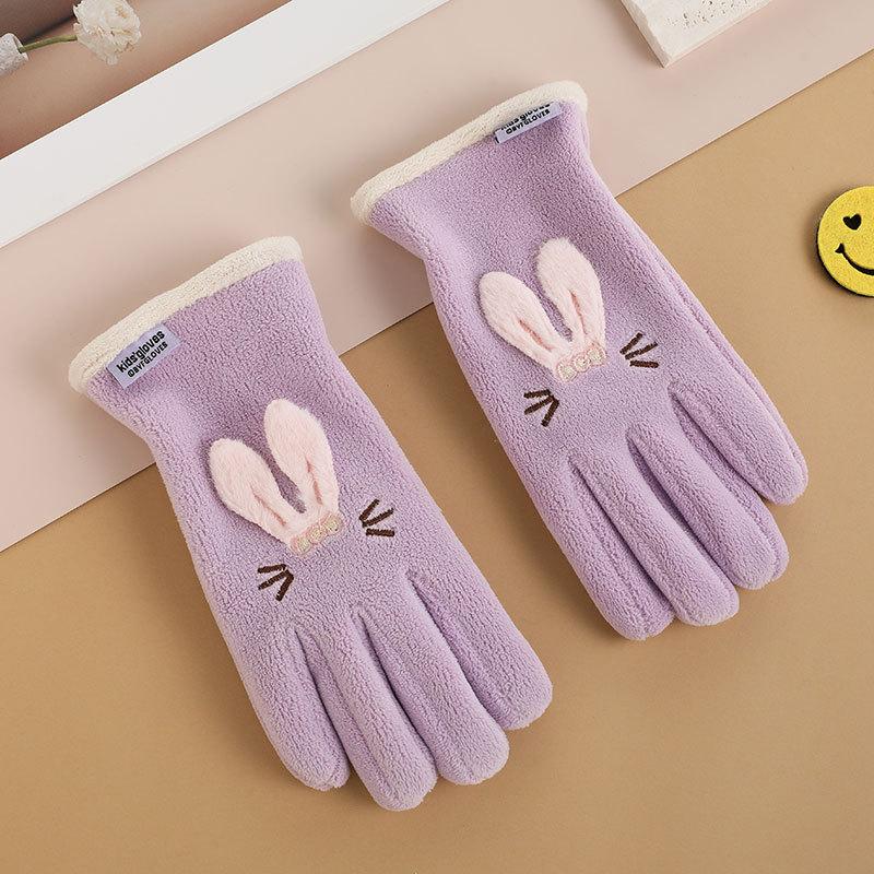 Gants pour enfants hommes et femmes ours de dessin animé brodés automne et hiver extérieur équitation patin à roulettes velours coupe-vent gants chauds