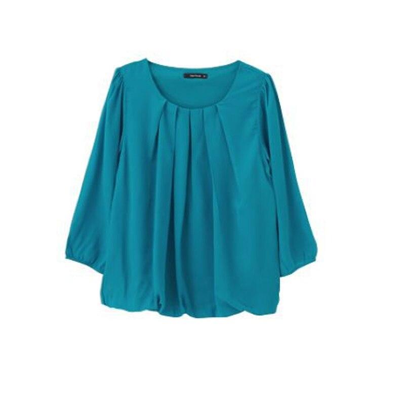 Elegant plissert bluse avslappet ensfarget chiffonskjorte dametopper vår sommer trekvart erme klær Blusa Mujer 25899