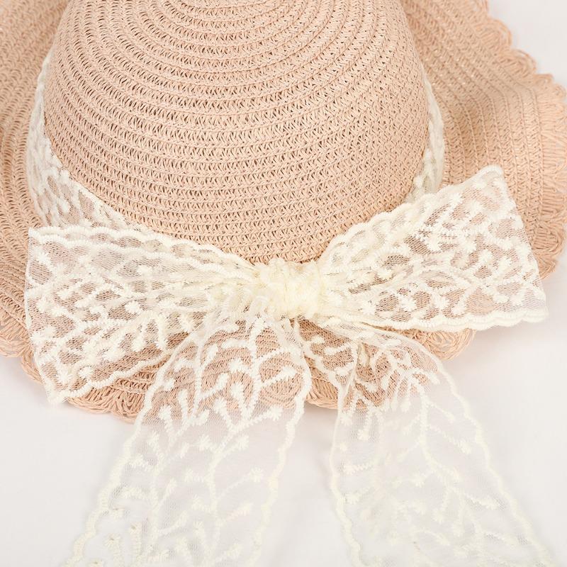 New Lace Ribbon Straw Hat Women's Summer Sunscreen Sun Hat Seaside Shade Idyllic Hat