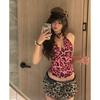 Top American Retro Stampa Leopardo Scollo a Scollo Americano Canotta Vestibilità Aderente Senza Maniche Schiena con Laccetti Top Canotta Donna Estetica Y2K Stile di Strada