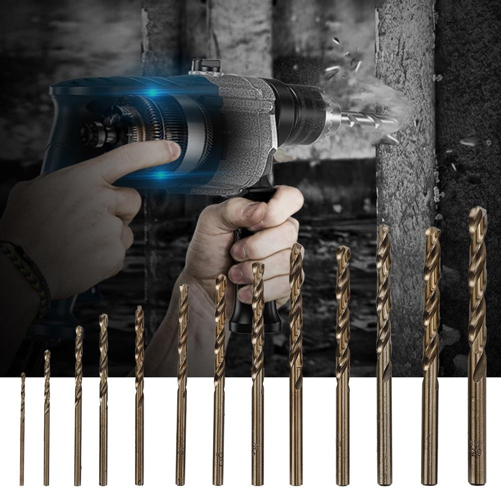 13Pcs Twisted Drill Bit High Speed Steel HSS CO Straight Handle M35 Drilling Tool