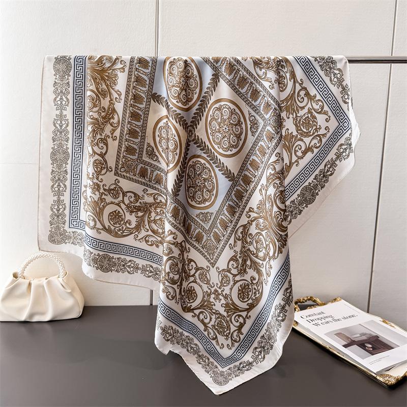 Light Luxury Imitation Silk High-End Printing Large Square Scarf Silk Scarf Shawl Headscarf Neck Protection Scarf Decorative Women'S Scarf