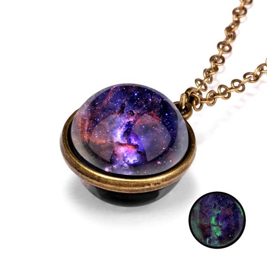 Yousheng Pendant Necklace Personality Double Sides Glow in The Dark Vintage Colorful Galaxy Glass Ball Necklace Jewelry Accessory