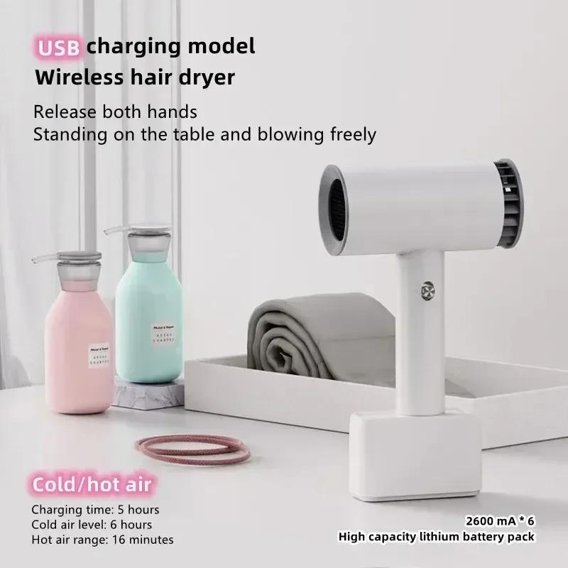 Portable Wireless Hair Dryer Rechargeable Blow Dryer Travel Fast Dry Hair Lithium Battery Strong Wind Art Joint Examination