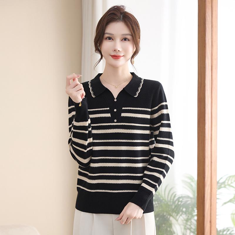 2026 Spring Knit Top for Moms: Lightweight Striped Sweater for Middle-Aged & Elderly Women, Perfect As a Spring & Autumn Layer