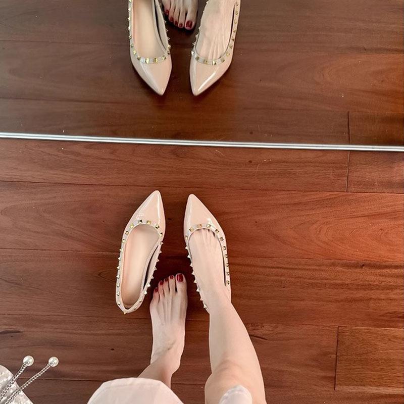 Fashion Women Shoes 2025 Summer Fashion Height Increase Non Slip Mary Jane Shoes Comfort Pointe Lightweight Metal Decoration Boat Shoes