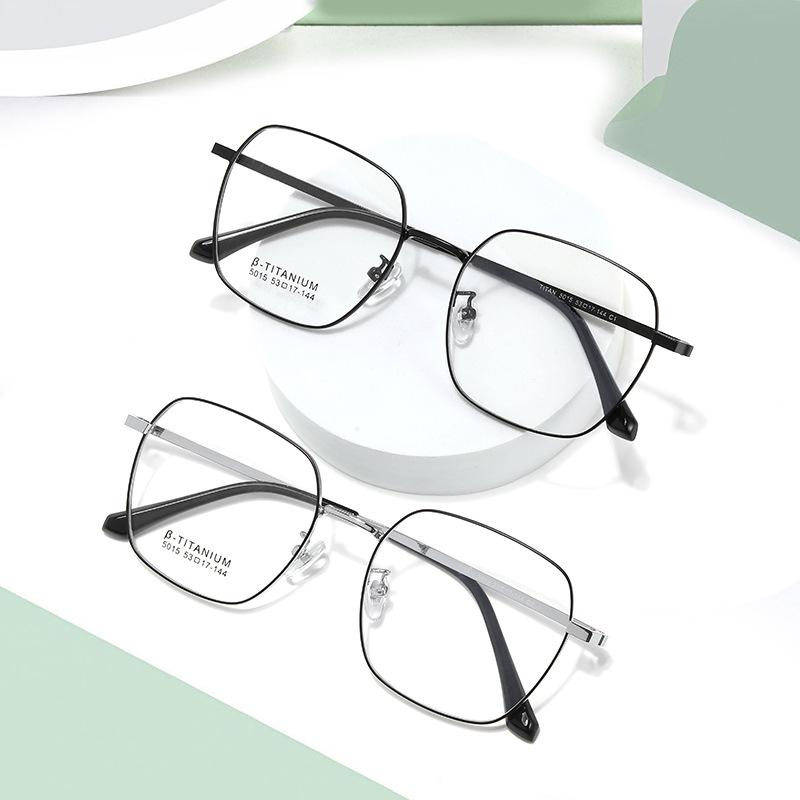 Ultra-light Retro Titanium Polygon Eyeglass Frames with Plano Lenses for Students