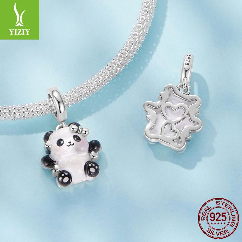 S925 Sterling Silver Cute Bear Pendant Accessories, Exquisite Animal Diy Bracelet Beaded Accessories