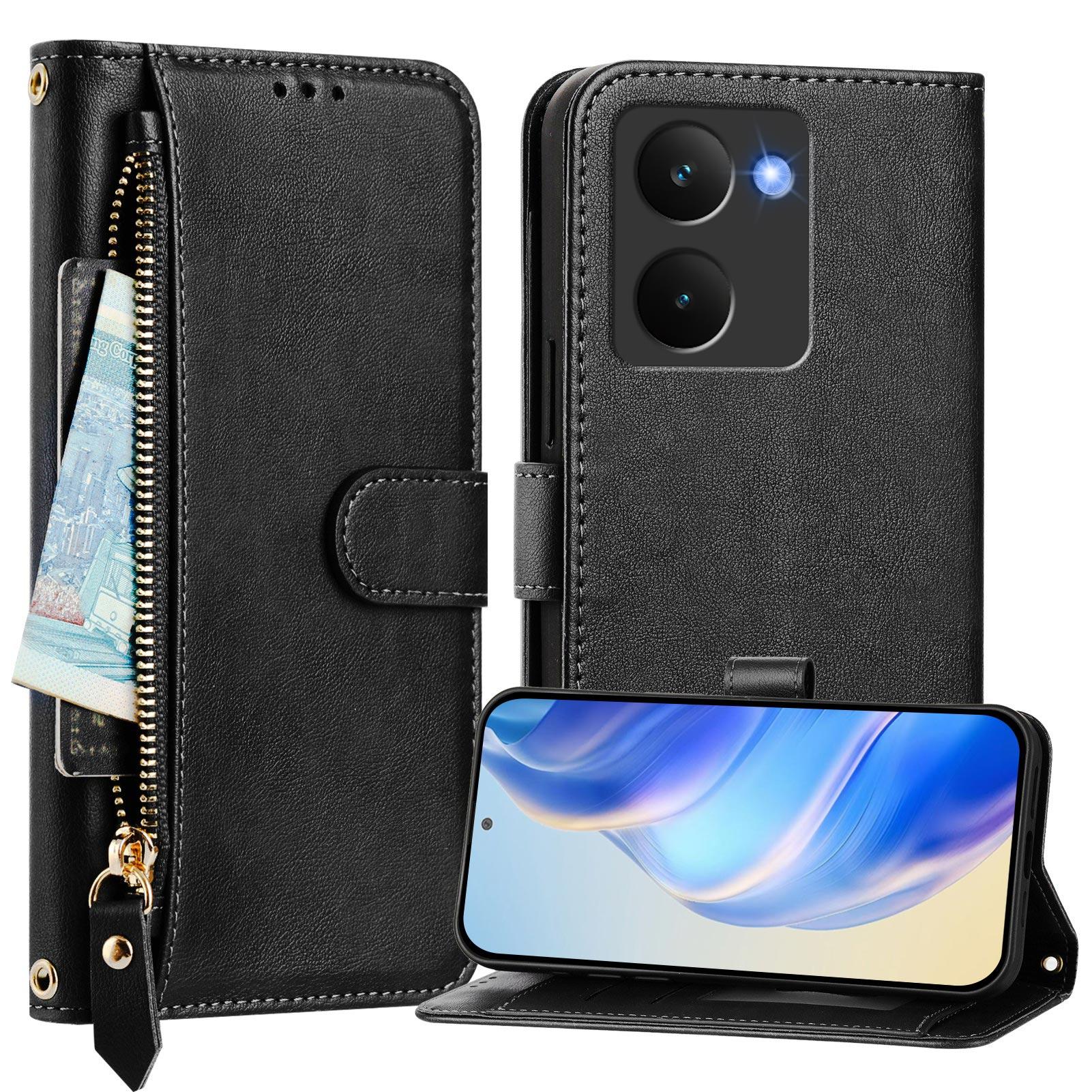 

For Realme P3 Ultra 5G Case Zipper Pocket Multiple Card Slots Leather Phone Cover Black