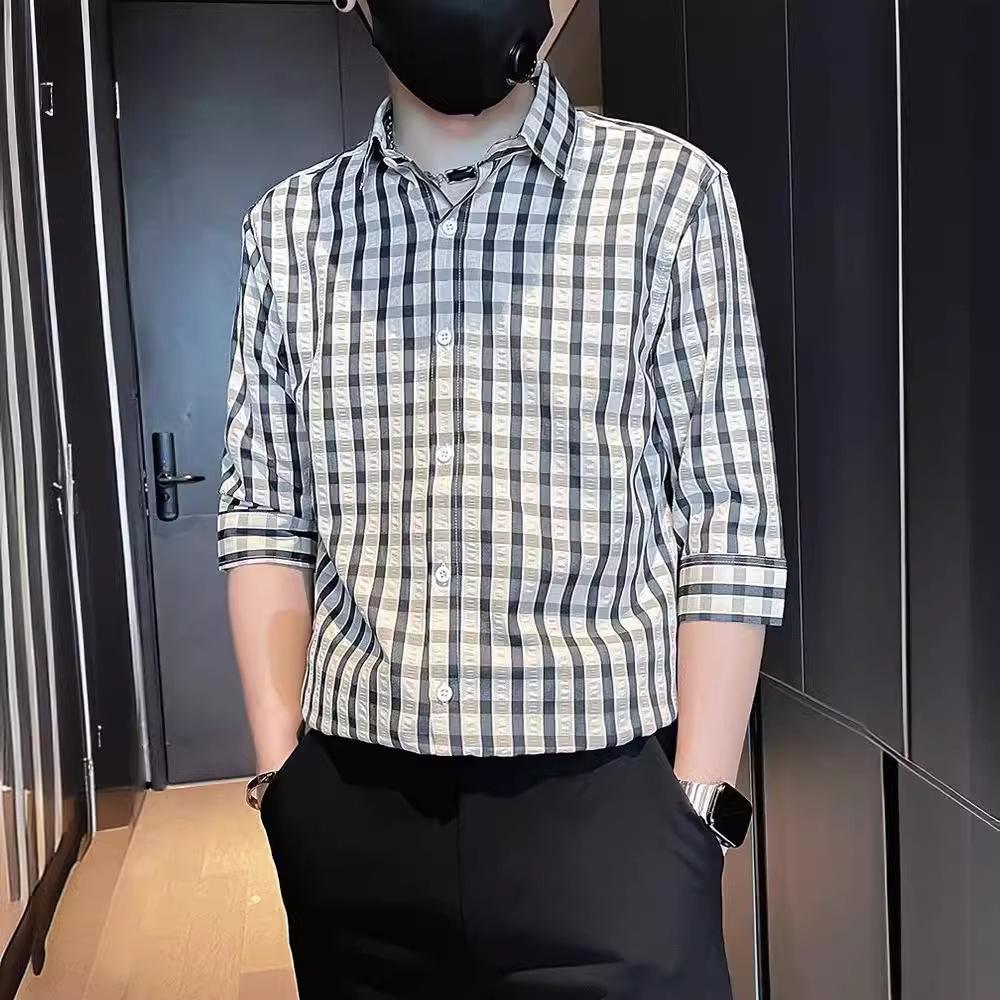 Summer Three Quarter Sleeved Shirt Men's Short Sleeved Checkered Casual Men's Top New Men's Shirt