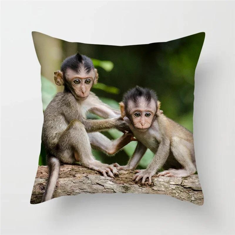 Monkey Apes Polyester Cushion Cover Wild Animal Monkey Raccoon Pattern Throw Pillow Case For Sofa Home Decorative Pillowcase