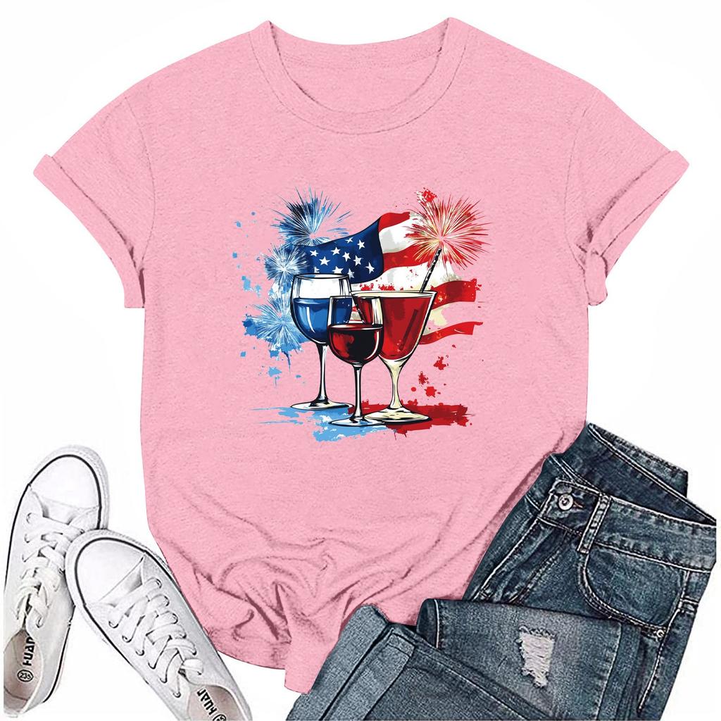 Dámská módní ležérní tištěná tričková halenka s kulatým výstřihem a krátkým rukávem Tričková halenka Halenka