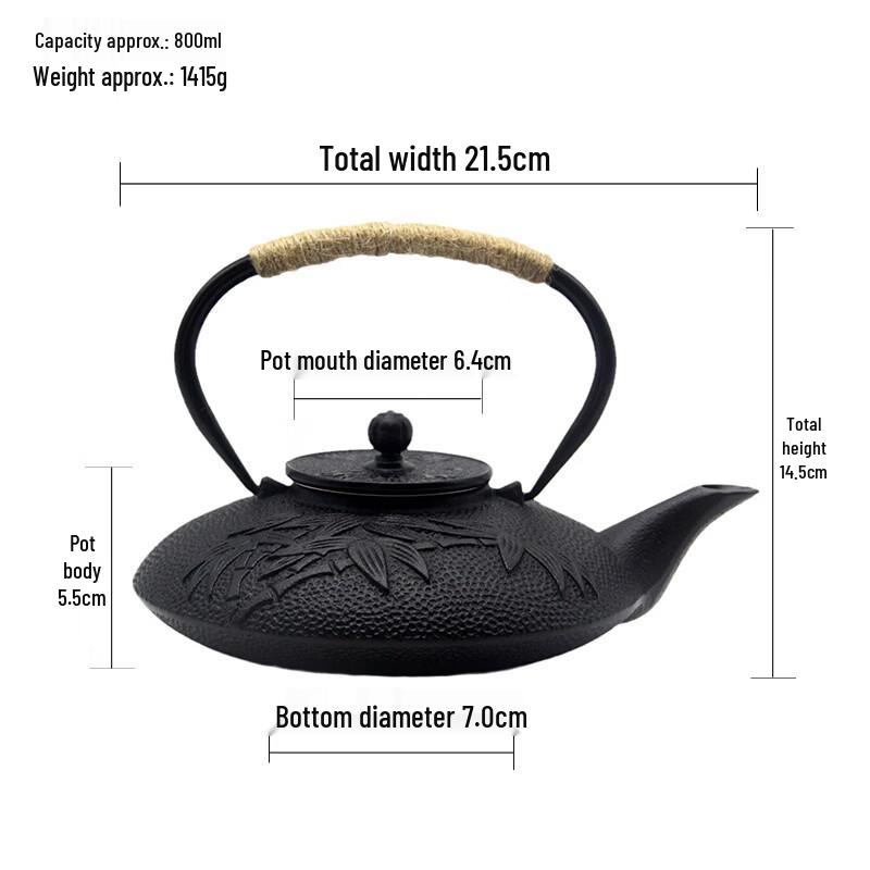 European Style Enamel Cast Iron Teapot with Flat Bamboo Design