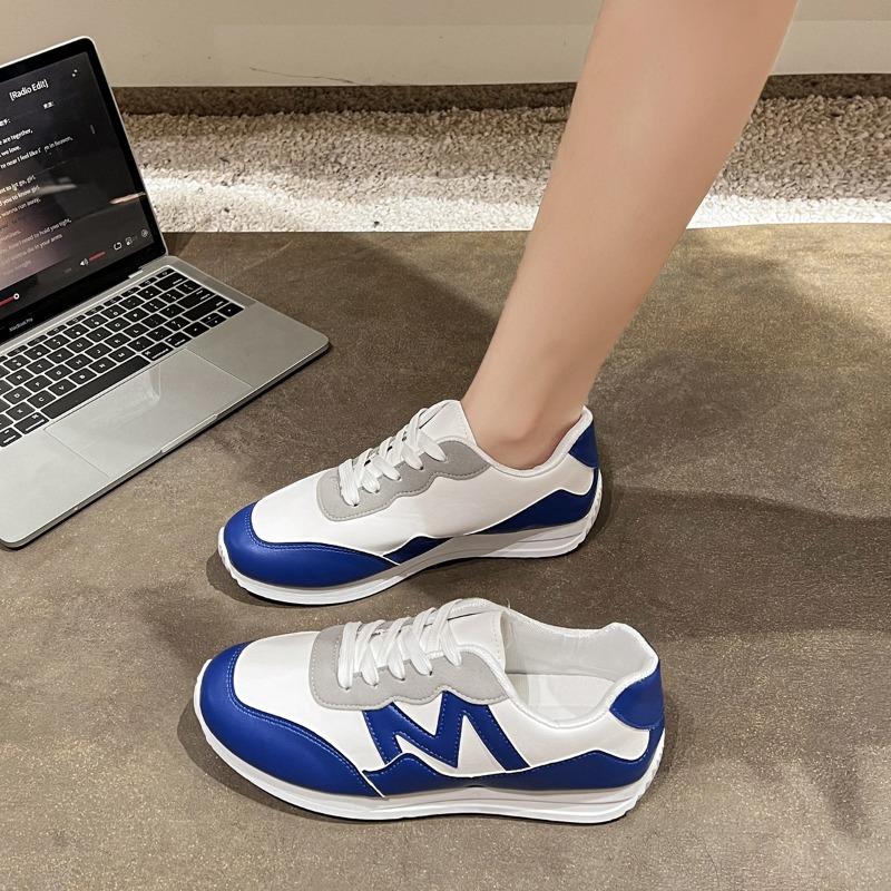 Fashion Women's Casual Sports Shoes Spring New Round Head Color Matching Before Lacing Soft Sole Non-slip Low Top Single Shoes