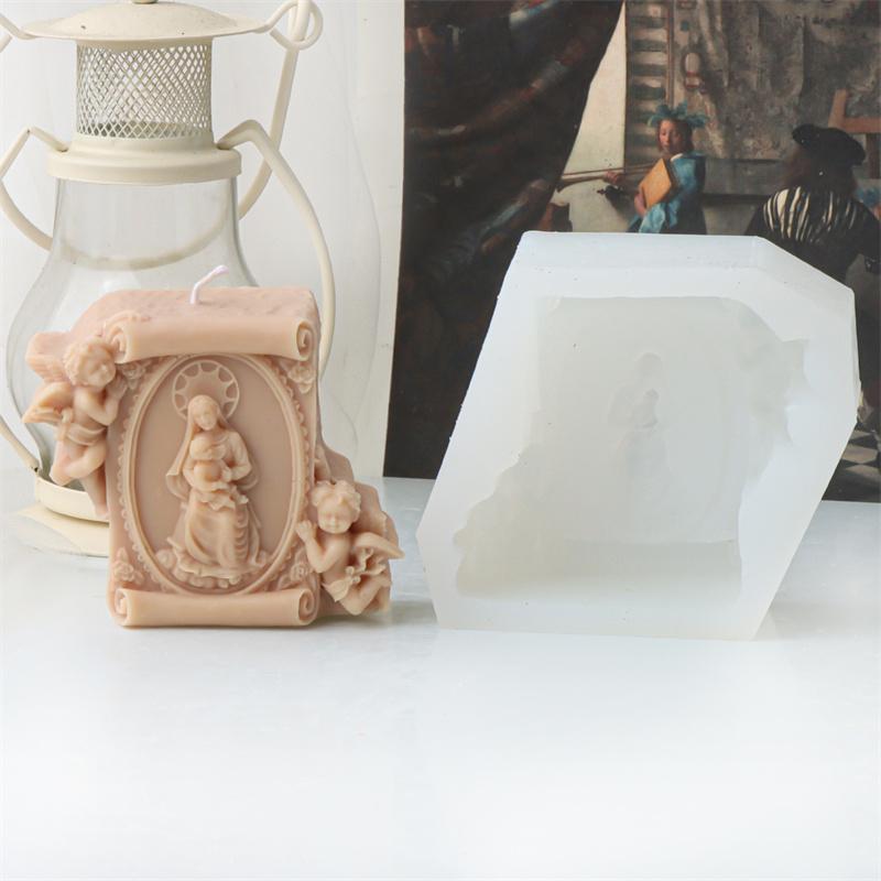 3D Prayer Madonna Jesus Portrait Silicone Mold DIY Handmade Religious Statue Candle Gypsum Molds Art Home Decoration