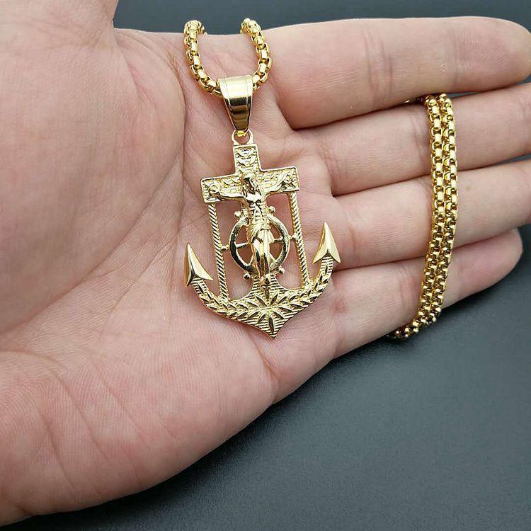 Vintage Pirate Ship Anchor Accessories Color-preserving Y Cross Pendant Necklace